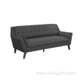 Living Room Three Seat Grey Fabric Leisure Sofa with Solid Wood Legs